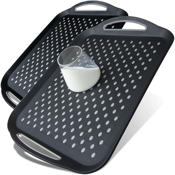 Large Nonslip Serving Tray with Handles, Silicone Grippy Dots Lap Food Trays for Eating, Dishwasher Safe Serve