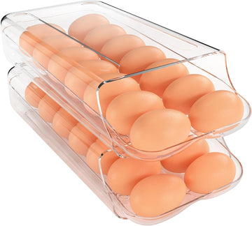 theaoo Egg Holder for Fridge, Automatic Rolling Egg Container for Refrigerator, Clear Plastic Egg Dispenser, Stackable Eggs Organizer