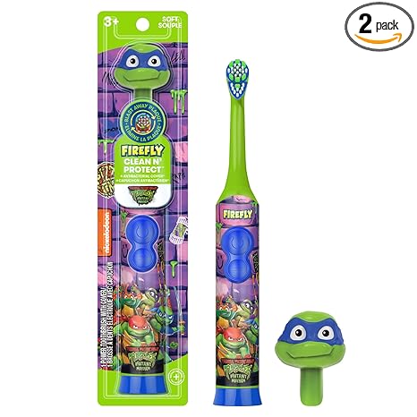 FIREFLY Clean N' Protect Teenage Mutant Ninja Turtles Power Toothbrush with 3D Character Cover, Soft Bristles, Battery Included, Ages 3+, 1+1