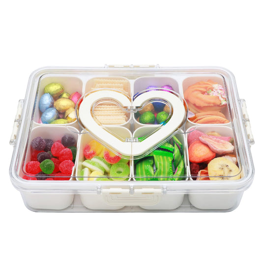 XING-RUIYANG Divided Serving Tray with Lid and Handle,Snackle Box Containers with 8 Compartment,Portable Snack Serving Platters Reusable Storae Organizer for Fruits,Nuts,Candy,Party,Picnic,Veggies