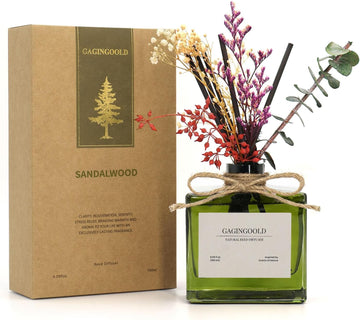 Reed Diffuser, 6.09 oz Earthy Sandalwood Scent Diffuser with Sticks & Dried Flowers, 120 Days Long Lasting diffusers for Home, Elegant Fragrance