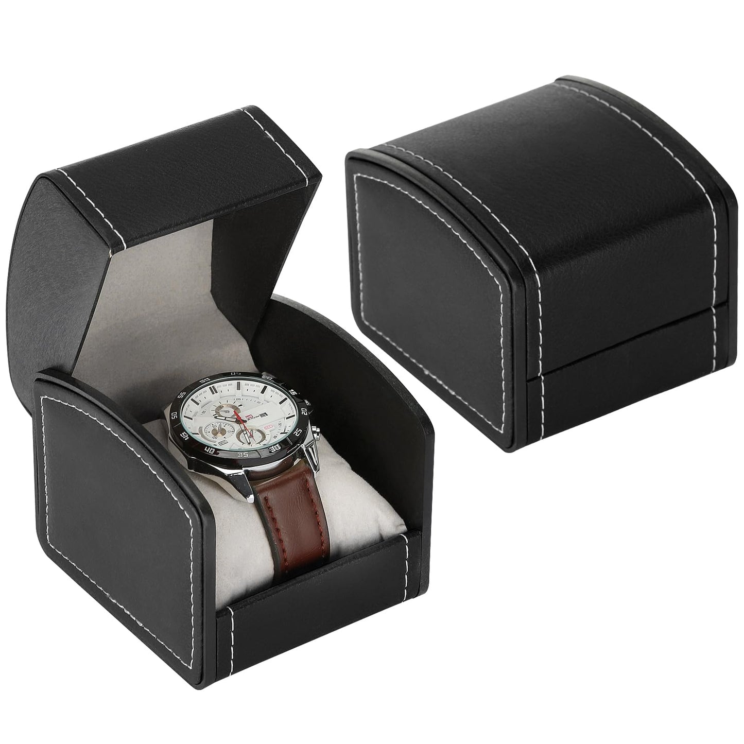 Luxury Single Watch Gift Box with Removable Pillow, PU Leather Single Watch Case Wristwatch Jewelry Storage Display Holder Cases for Men and Women (Black)