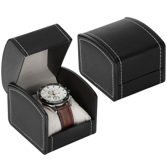 Luxury Single Watch Gift Box with Removable Pillow, PU Leather Single Watch Case Wristwatch Jewelry Storage Display Holder Cases for Men and Women (Black)