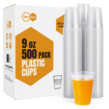 Turbo Bee 500 Pack 9oz Disposable Plastic Cups, Heat-Resistant & Food Safe Drinking Cups for Hot/Cold Beverages, Perfect for Schools, Offices