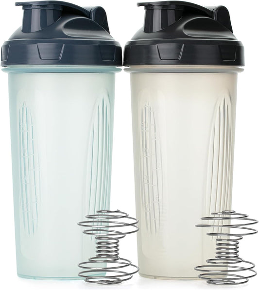 Mr. Pen- Shaker Bottles for Protein Mixes, 28 oz, 2 Pack, Clear, Protein Shaker Bottle with Wire Whisk Ball, Blender Bottle