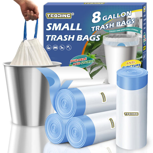 8 Gallon Trash Bags Drawstring 1.2 Mil - 100 Count White Medium Garbage Bags Unscented, 30 Liter Thick Plastic Trash Can Liners for Home Kitchen Bathroom