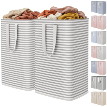 Lifewit 2 Pack Laundry Basket 80L Each, Collapsible Clothes Hamper with Reinforced Handles, Freestanding Waterproof Design - Grey