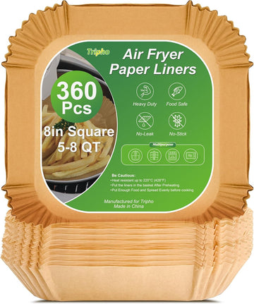 360 Pcs 8” Square Unbleached Heavy Duty Air Fryer Paper Liners Disposable, Non-Stick & Non-Leak Parchment Paper Liners for Airfryer Basket