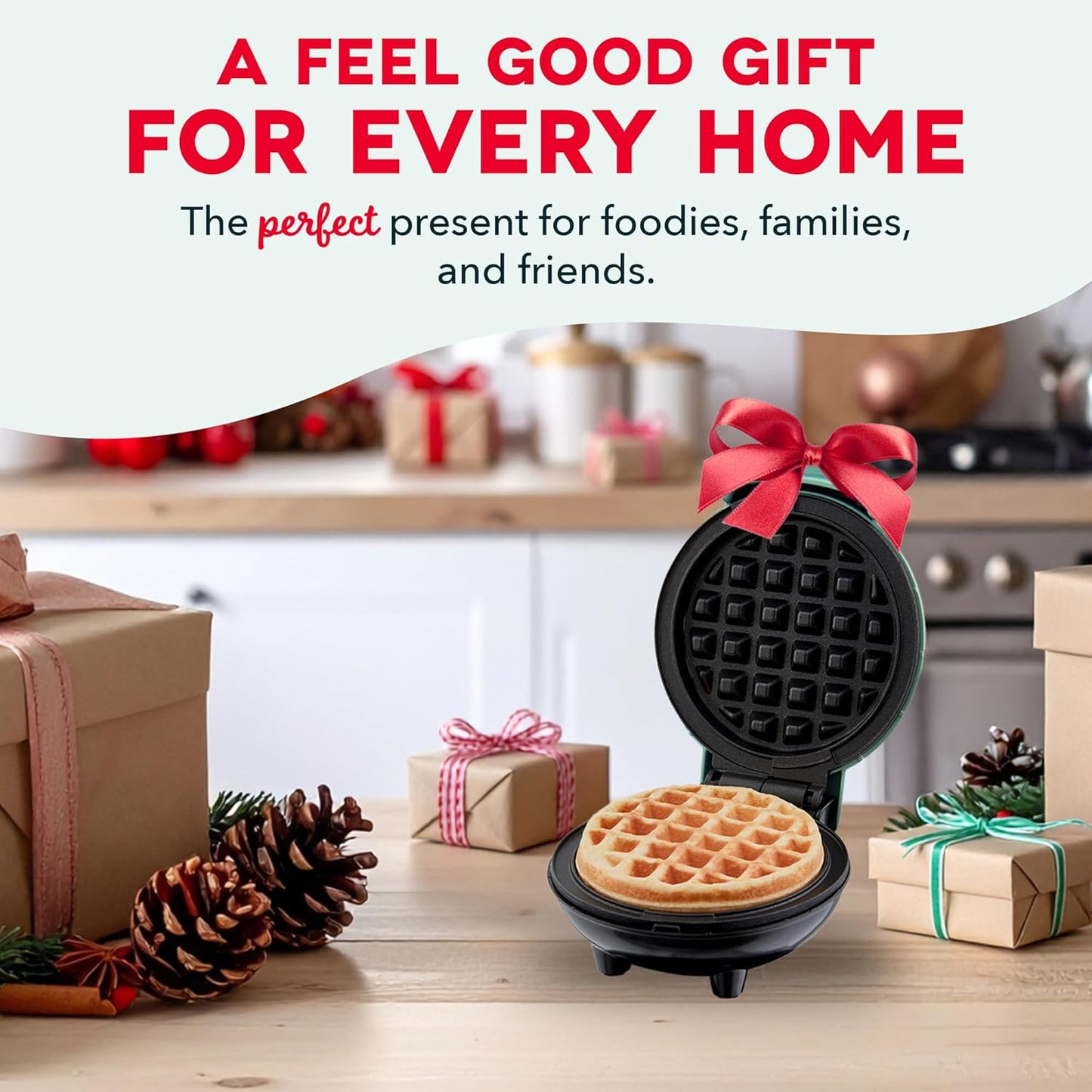 Dash Mini Waffle Maker- Compact Electric Iron for Creative Homemade Treats - PTFE nonstick surface - Easy-to-Clean - Perfect for Kids & Families - Red