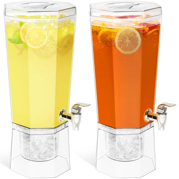 Lifewit 1 Gallon Drink Dispenser for Parties 2 Pcs, 4L Plastic Beverage Container with Stand for Juice/Tea/Soda & Lemonade, Clear Water Pitcher