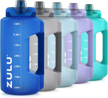 ZULU Goals 64oz Half Gallon Plastic Water Bottle with Straw and Time Marker| Large Reusable Jug with Handle and Leak Proof Lid for All Day Hydration