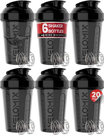 VELOMIX -6 Pack- Shaker Cups for Protein Shakes 20 oz - 6x Wire Whisk| Leak Proof Protein Shaker Bottle for Protein Shakes, Shaker Bottle Pack