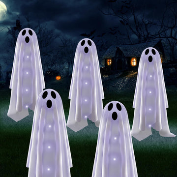 Halloween Decorations Solar Garden Lights Outdoor,6PACKS Halloween Ghost Decorations Lights with Scary Party Gifts Decor,Solar Scary Ghost Path