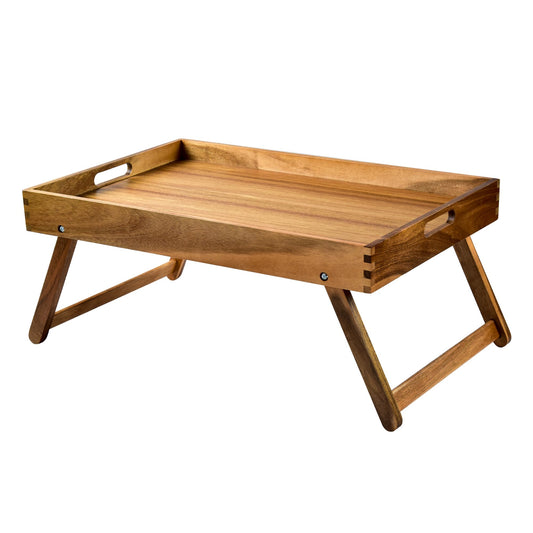 Extra Large Folding Bed Tray Table, 22’’ x 14’’ Acacia Wood Breakfast Tray, Food Serving Tray with Legs for Eating in Bed