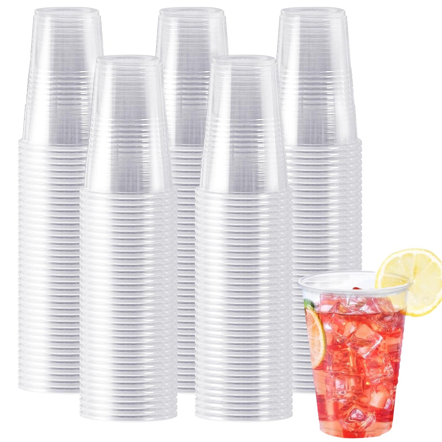 SIUQ 600 Pack 9 oz Plastic Cups, Clear Disposable Cups, Hot/Cold Party Drinking Cups, PP Clear Plastic Cups Bulk for Party, Picnic, BBQ, Wedding, Travel