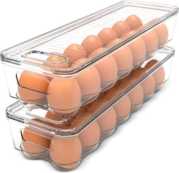 Utopia Home Egg Container With Lid and Handle for Refrigerator Organization- Pack of 2 - Clear Stackable Egg Holder