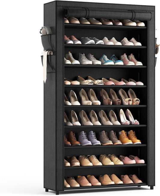 Shoe Rack with Covers - 10 Tiers Tall Shoe Rack Organizer Large Capacity Shoe Shelf Storage 40 Pairs Space Saving Vertical Shoe Storage Organizer