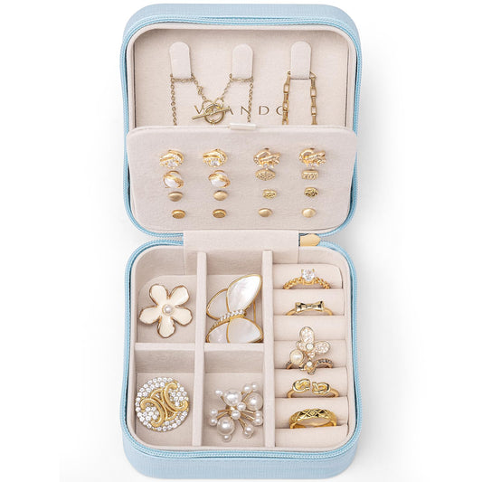 VLANDO Travel Jewelry Case, Bridesmaid Gift for Women - Small Travel Jewelry Box for Girls Women - Blue