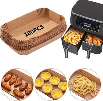 Air Fryer Disposable Paper Liner, 100PCS Food Grade Parchment Liners for Ninja DZ201, Ninja Foodi Dual Air Fryer Accessories Baking Paper (9 * 6