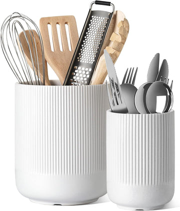 LE TAUCI Utensil Holder, 7.3"+5.4" Ceramic Kitchen Utensil Holder for Countertop, Large Cooking Utensil Crocks for Kitchen Counter Decor