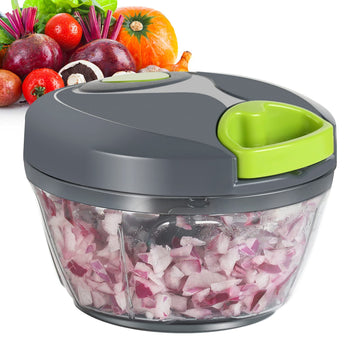 Ourokhome Manual Food Processor Vegetable Chopper, Portable Hand Pull String Garlic Mincer Onion Cutter for Veggies, Ginger, Fruits, Nuts, Herbs