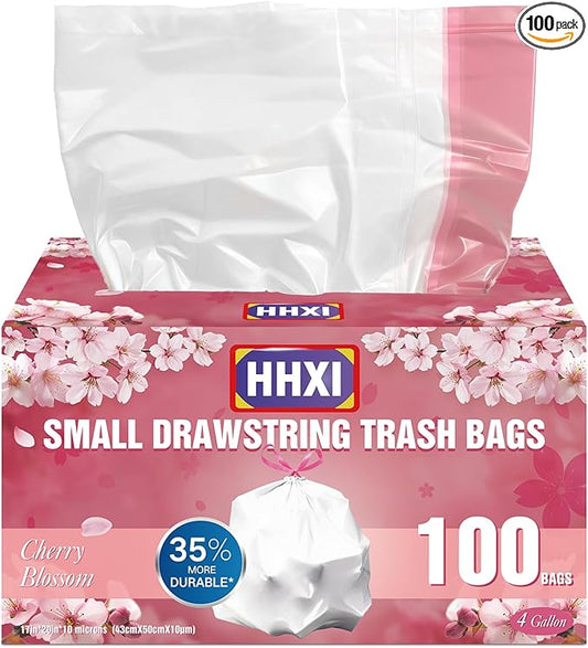 100Ct 4 Gallon Small Trash Bags, Cherry Blossom Garbage Bags, Scented Trash Bags, Odor Resistant with Drawstring