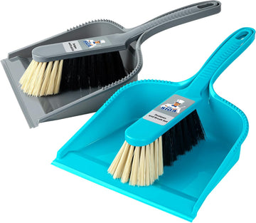 MR.SIGA Dustpan and Brush Set, Pack of 2 Set, Blue & Grey