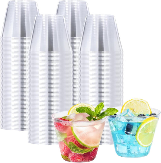 BYSNOW 100 Pack 9 oz Clear Plastic Cups, Plastic Wine Cups for Cocktail Party, Polystyrene Hard Cup with Higher Heat Resistance(9oz 100count)