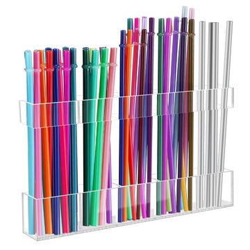 9.5” Large Acrylic Straw Holder for Cabinet Door - Reusable Tumbler Straw Organizer Storage, Small Kitchen Accessories Container