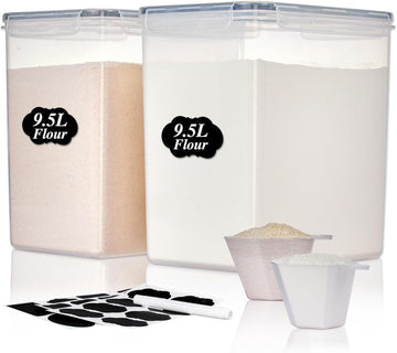 Vtopmart 9.5L 2 Pack Extra Large Flour Sugar Storage Containers for 25lbs flour, Airtight Kitchen Pantry Organization Canisters with Lids