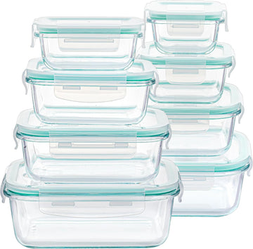 Vtopmart 8 Pack Glass Food Storage Containers with Airtight Lids, Glass Meal Prep Containers, Lunch Office Meal for Microwave, Oven