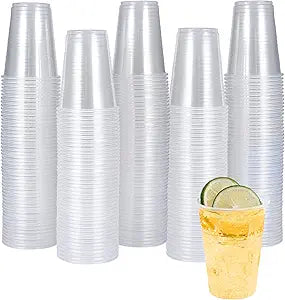 Turbo Bee 7oz Plastic Cups 300 Pack， Disposable Clear Party Cups for Home, School, Office & Events | Small Transparent Tumblers for Drinks, Samples & Commercial Use