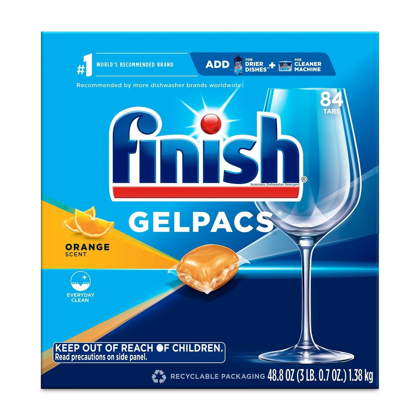 Finish Gelpacs Dishwasher Detergent Pods, Quick Dissolving Cleaning Power, Fights Grease & Dried-On Food, Easy-to-Use Pre-Measured Dishwasher Soap, Orange Scent, 84 Count