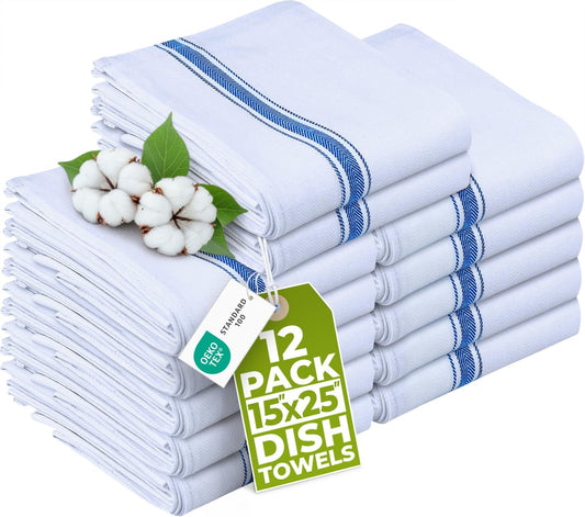 Utopia Towels Blue Dish Towels [12 Pack - 15 x 25 Inches] 100% Ring Spun Cotton Highly Absorbent & Reusable Cleaning Bar, Tea, Kitchen and Dishcloths Set - 200 GSM