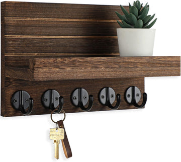 Key Holder for Wall, Decorative Key and Mail Holder with Shelf Has Large Key Hooks for Bags, Coats – Paulownia Wood Key Hanger