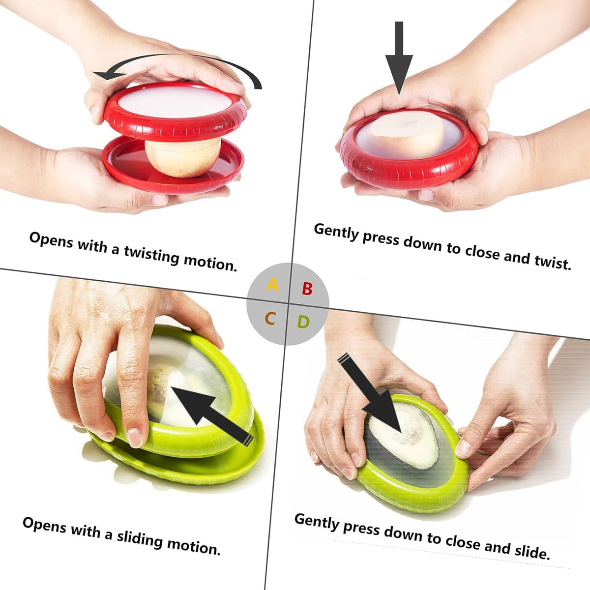 Avocado Saver and Tomato Holder - Set of 4 Reusable Storage Containers for Fridge - Ideal for Garlic, Onions, Lemons, and Potatoes