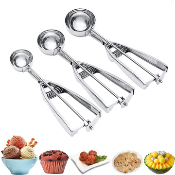Ice Cream Scoop, 3Pcs Cookie Scoop Set, Stainless Steel Ice Cream Scooper with Trigger Release, Large/Medium/Small Cookie Scooper for Baking