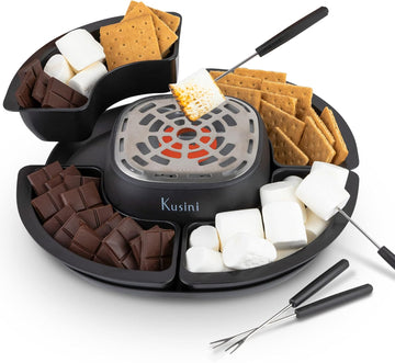 Kusini Smores Maker Tabletop Indoor - Flameless Electric Marshmallow Roaster – 4 Detachable Trays & 4 Roasting Forks