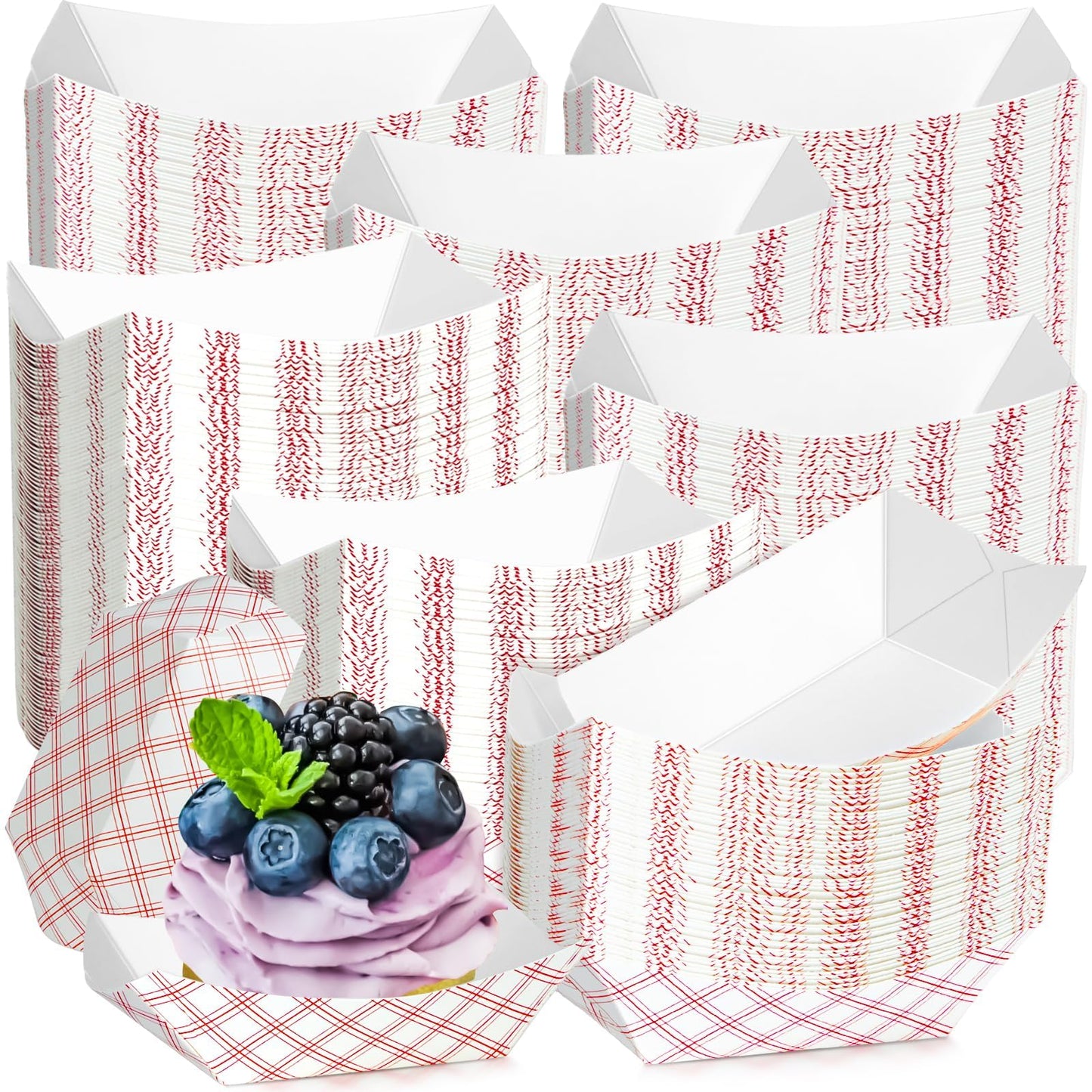 300 Pack Checkered 1/4Lb Paper Food Boat Trays Disposable Small Paper Boats Plates Containers, 0.25Lb Mini Kraft Food Serving Boat Tray Bowls for Snack Fries Dessert Popcorn Sauce Taco Nacho