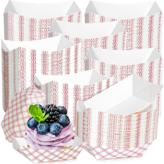 300 Pack Checkered 1/4Lb Paper Food Boat Trays Disposable Small Paper Boats Plates Containers, 0.25Lb Mini Kraft Food Serving Boat Tray Bowls for Snack Fries Dessert Popcorn Sauce Taco Nacho