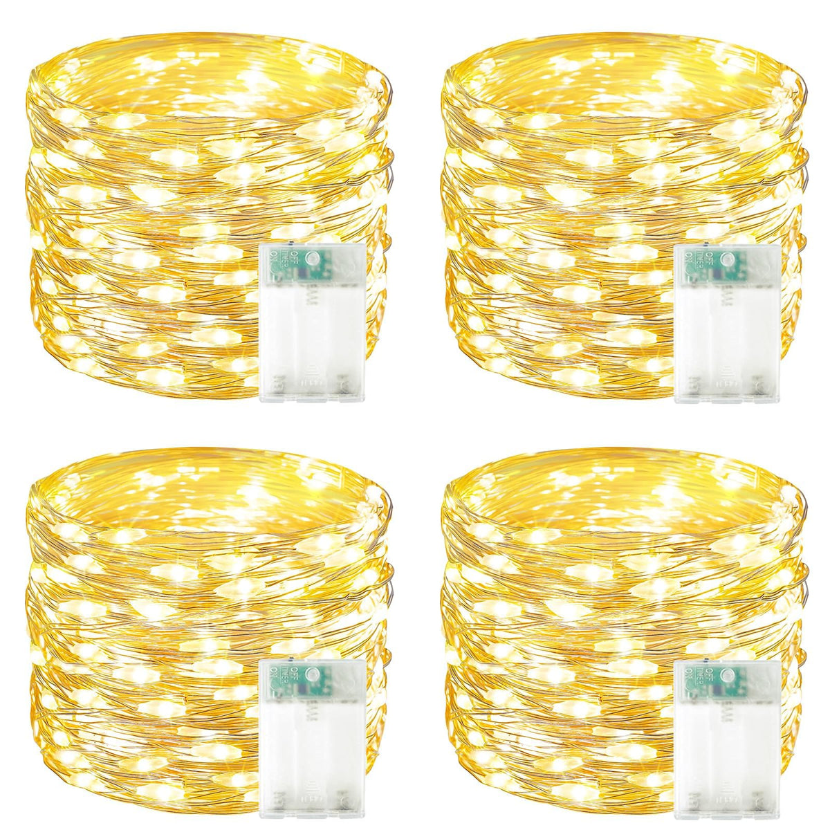 4 Pack 60 LED Fairy Lights Battery Operated with Timer, 20 FT String Lights