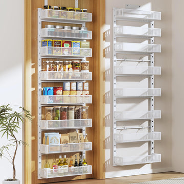 Pantry Door Organizers and Storage, 8-Tier Large Metal Heavy-Duty Frame Over the Door Spice Rack, 2 in 1 Wall-Mounted or Hanging shelf for Kitchen