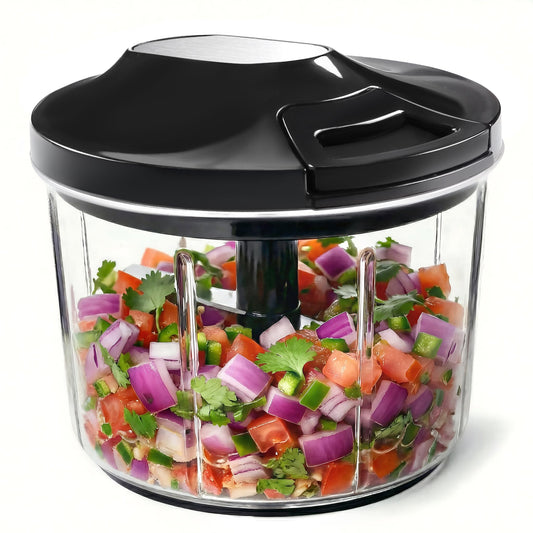 LHS Manual Food Processor Large Vegetable Chopper, 1000ML Pull String Chopper Garlic Mincer Onion Cutter for Veggies,Salad,Fruits, Nuts, BPA Free, Black