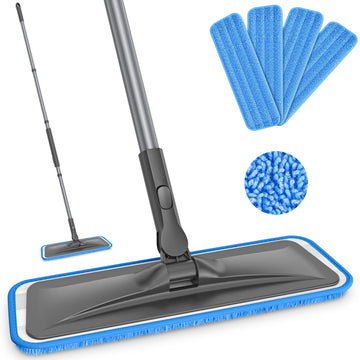 Microfiber Mops for Hardwood Floor Cleaning - Bpawa Flat Floor Mop with 4 Washable Pads for Laminate Wood Tile Vinyl Home Kitchen Bathroom
