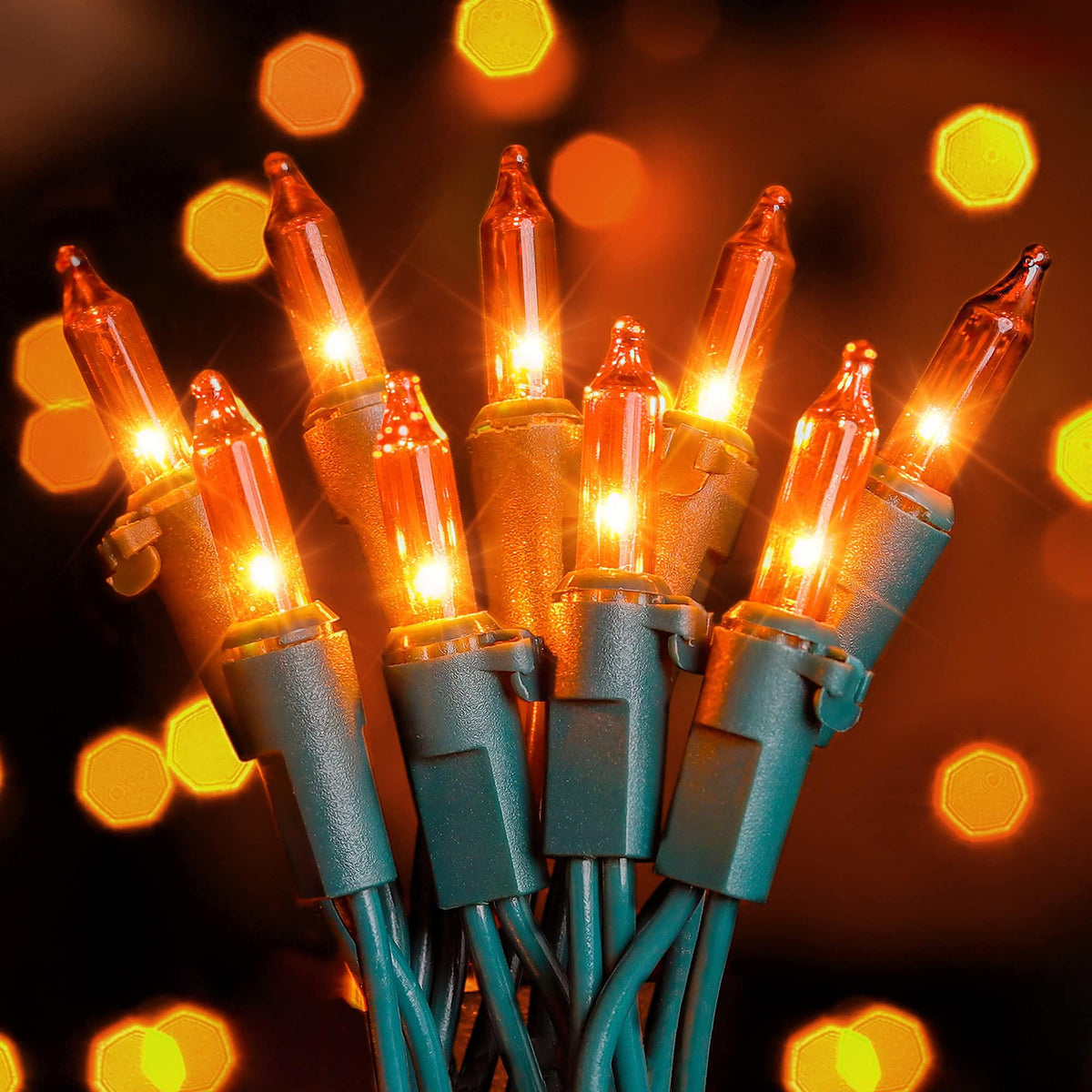 Hopolon Mini Orange Halloween Lights, 2PACK Total 100Count 26FT,Green Wire