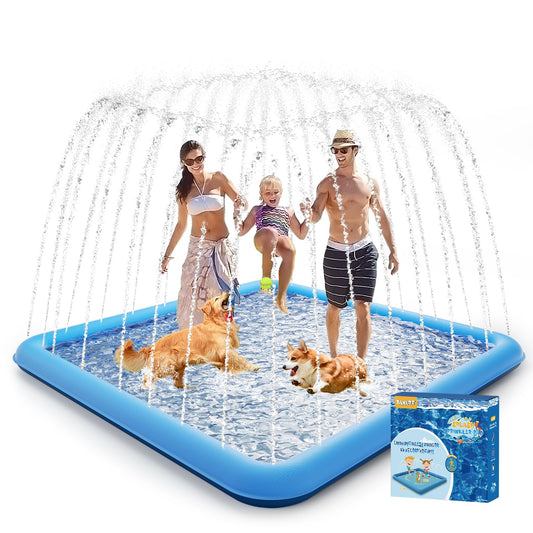 Raxurt Splash Pad, 107"- 80" Non-Slip Splash Pad for Kids and Dogs, Thickened Durable Square Dog Pool with Sprinkler Summer Outdoor Water Toys for Toddler Girls Boys Children Pet (Blue)