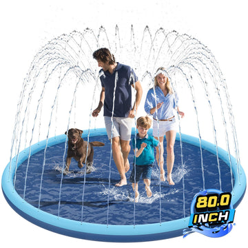 Non-Slip Splash Pad for Kids and Dog, 80" Extra Large Baby Play Mat, Dog Pool Toys, Thicken Sprinkler Pool Summer Outdoor Water Toys