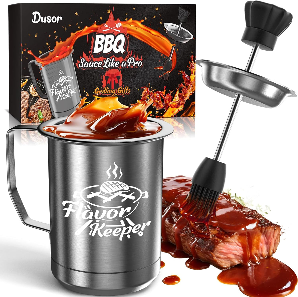 Valentines Day Gifts for Him Men Women BBQ Sauce Pot and Basting Brush Set, Valentines Day Gifts for Husband Kitchen Gadgets, Grilling Gift for Men