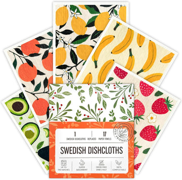 Augine Swedish Dishcloths for Kitchen, Swedish Dish Cloths 5 Pack, Super Absorbent Reusable Paper Towels Washable, Biodegradable, Quick Drying