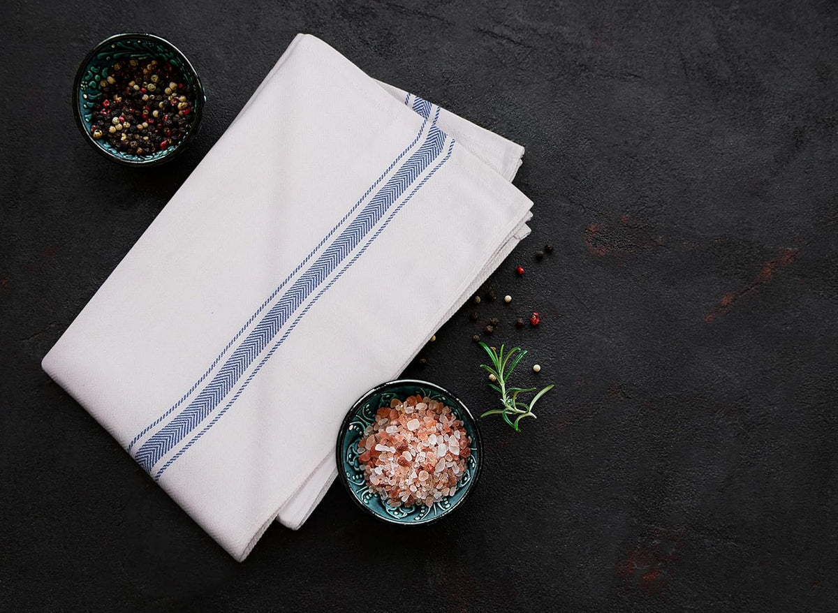 Towels Blue Dish Towels [12 Pack - 15 x 25 Inches] 100% Ring Spun Cotton Highly Absorbent & Reusable Cleaning Bar, Tea, Kitchen and Dishcloths Set - 200 GSM
